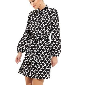 NWT ZARA ‘Short Emelie’ Black/White Long-Sleeve Button Collar Shirt Dress Small